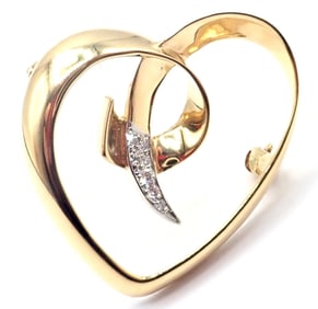Tiffany & Co Paloma Picasso 18k Yellow Gold Diamond Heart Pin Brooch
