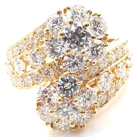 Van Cleef & Arpels Snowflake 18k Yellow Gold Diamond Two Flower Ring