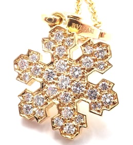 Bvlgari Fiocco De Neve Snowflake 18k Gold Diamond Pendant Necklace Paper