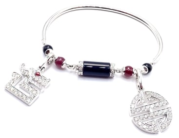 Cartier Le Baiser Du Dragon 18k Gold Diamond Ruby Onyx 2 Charms Bangle Bracelet