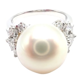Mikimoto Platinum Diamond Large 12mm South Sea Pearl Ring
