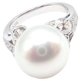 Mikimoto Platinum Diamond Large 12.5mm South Sea Pearl Ring