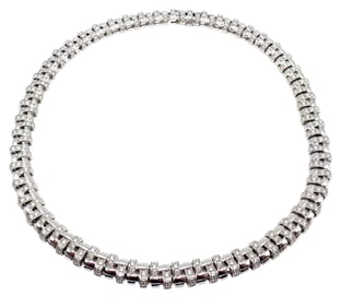 Tiffany & Co Vannerie 18k White Gold Basket Weave Diamond Necklace