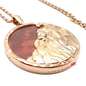 Van Cleef & Arpels Zodiaque 18k Rose Gold Leo Pendant Red Jasper Necklace + Cert