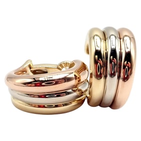 Cartier 18k Tri-Color Gold Large Size Trinity Huggie Hoop Earrings