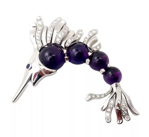 Chanel 18k White Gold Amethyst Diamond Miami Marlin Fish Brooch Pendant