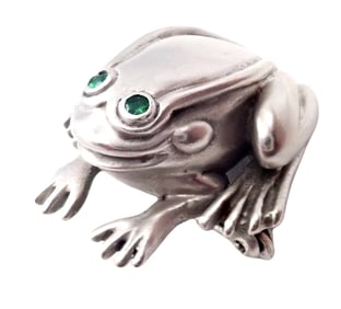 Kieselstein Cord 18k White Gold Frog Emerald Brooch 1998