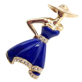 Christian Dior 18k Yellow Gold Diamond Lapis Lady Dior Brooch Pendant