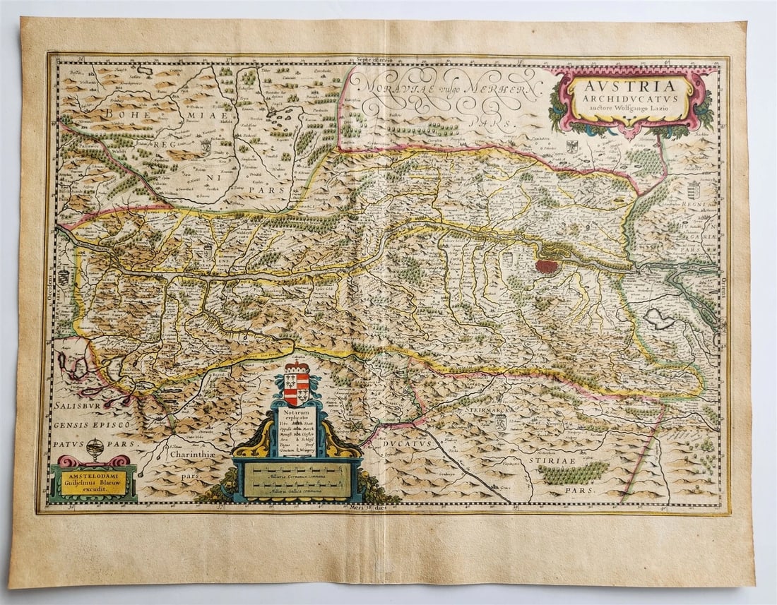 1640 MAP of AUSTRIA by WILLEM BLAEU antique AUTHENTIC hand colored (1 of 5)