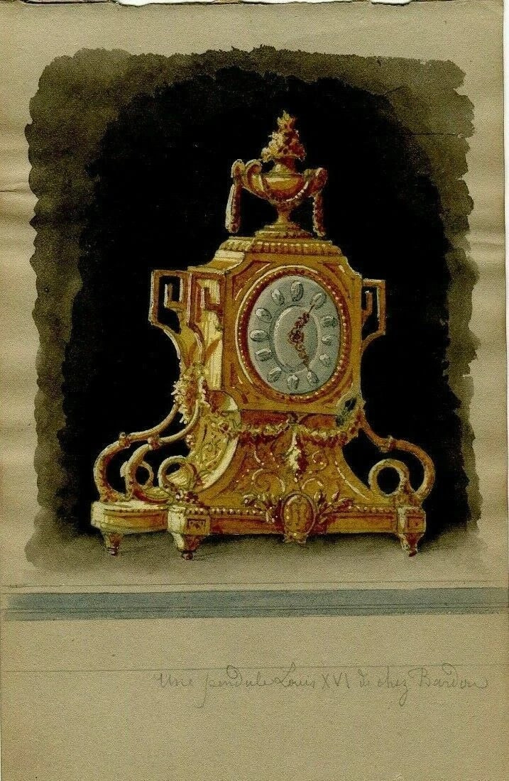 Antique Design Drawing – Louis XVI Pendulum Clock – Attributed to Bardon (1 of 8)
