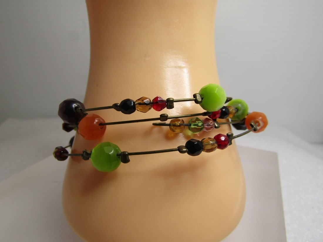 Vintage Glass Coil Beaded Bracelet, 7.75", 1980's-1990's (1 of 7)