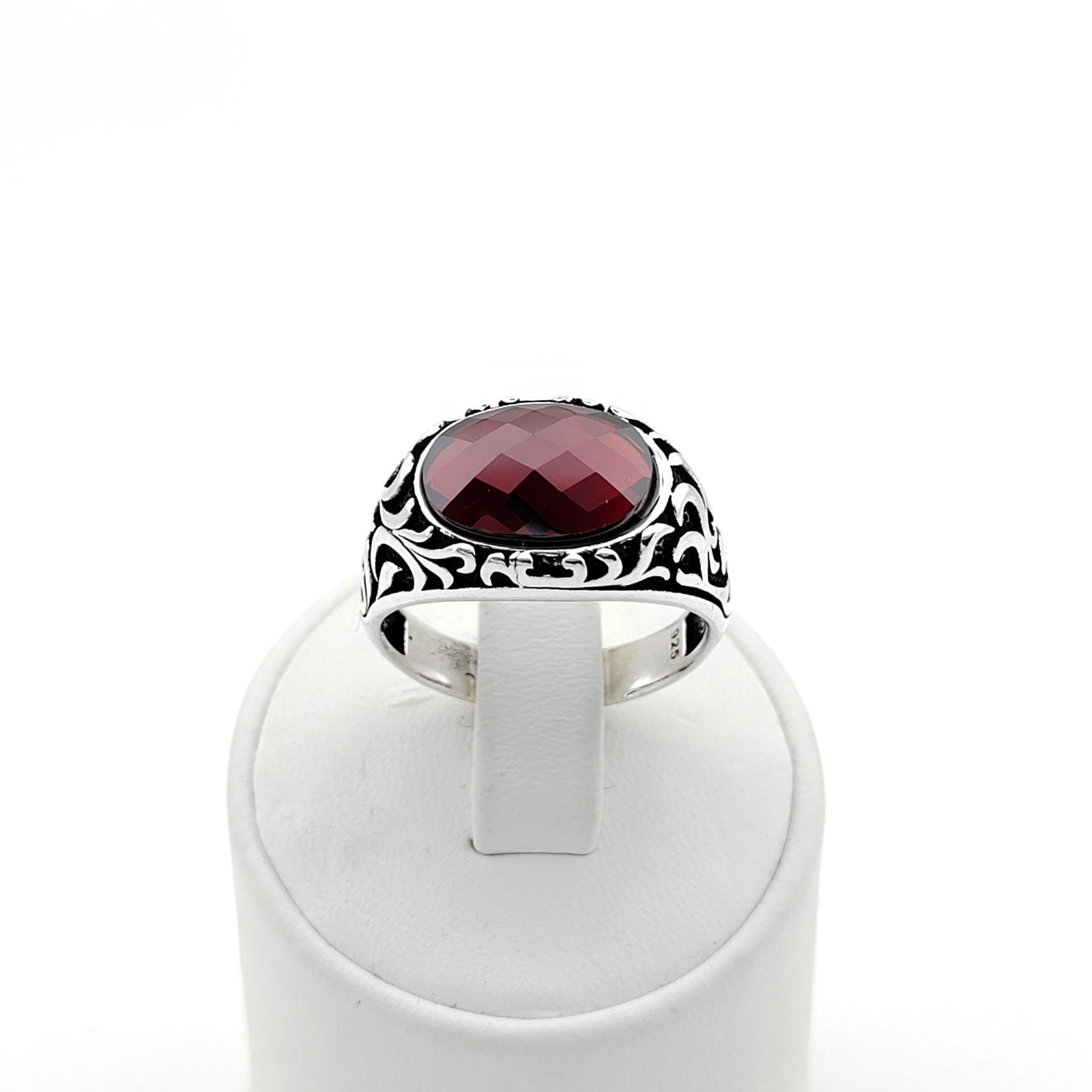 925 Silver Men's Ring with Red Zircon (1 of 8)