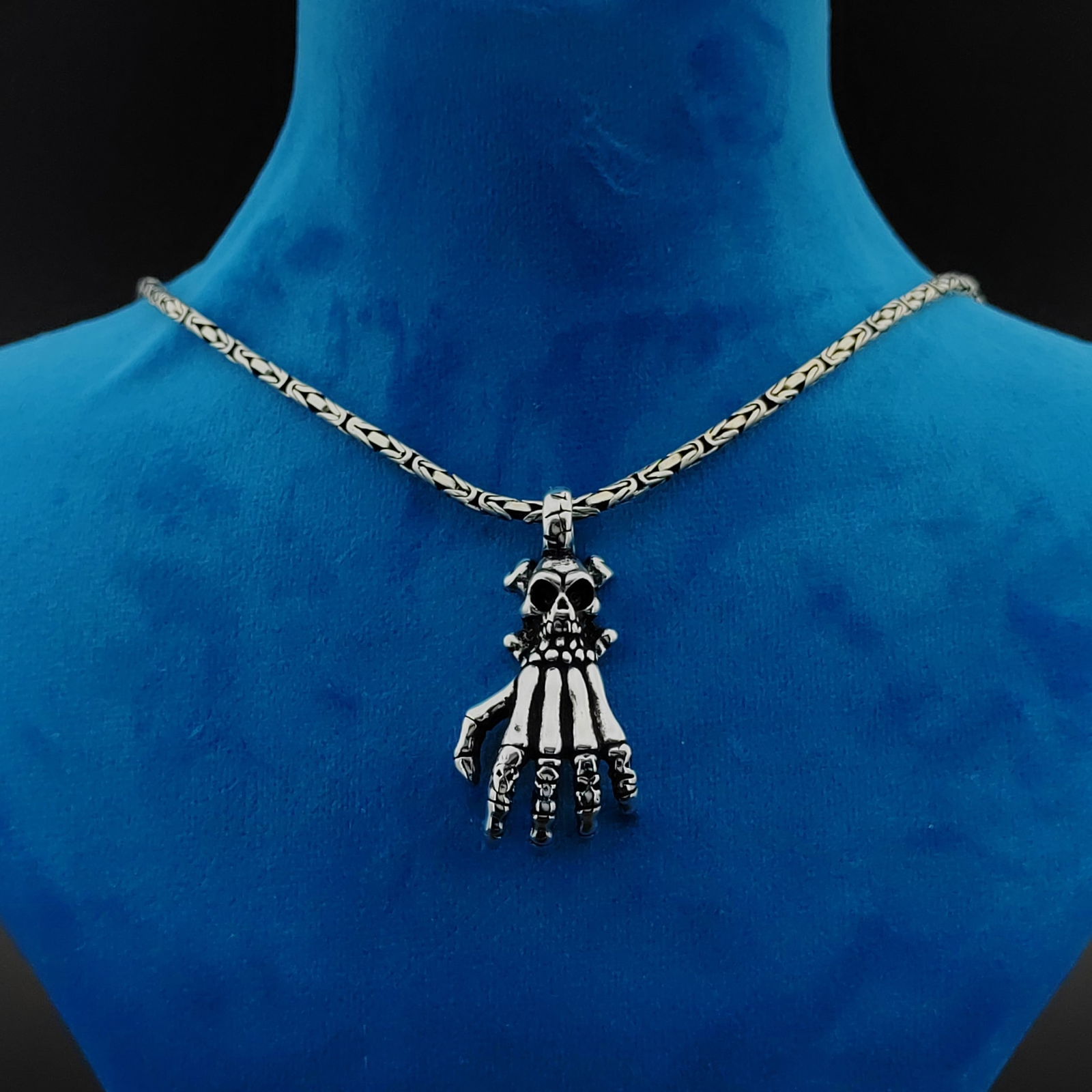 925 Silver Chain with Skull Skeleton Hand Pendant (1 of 8)