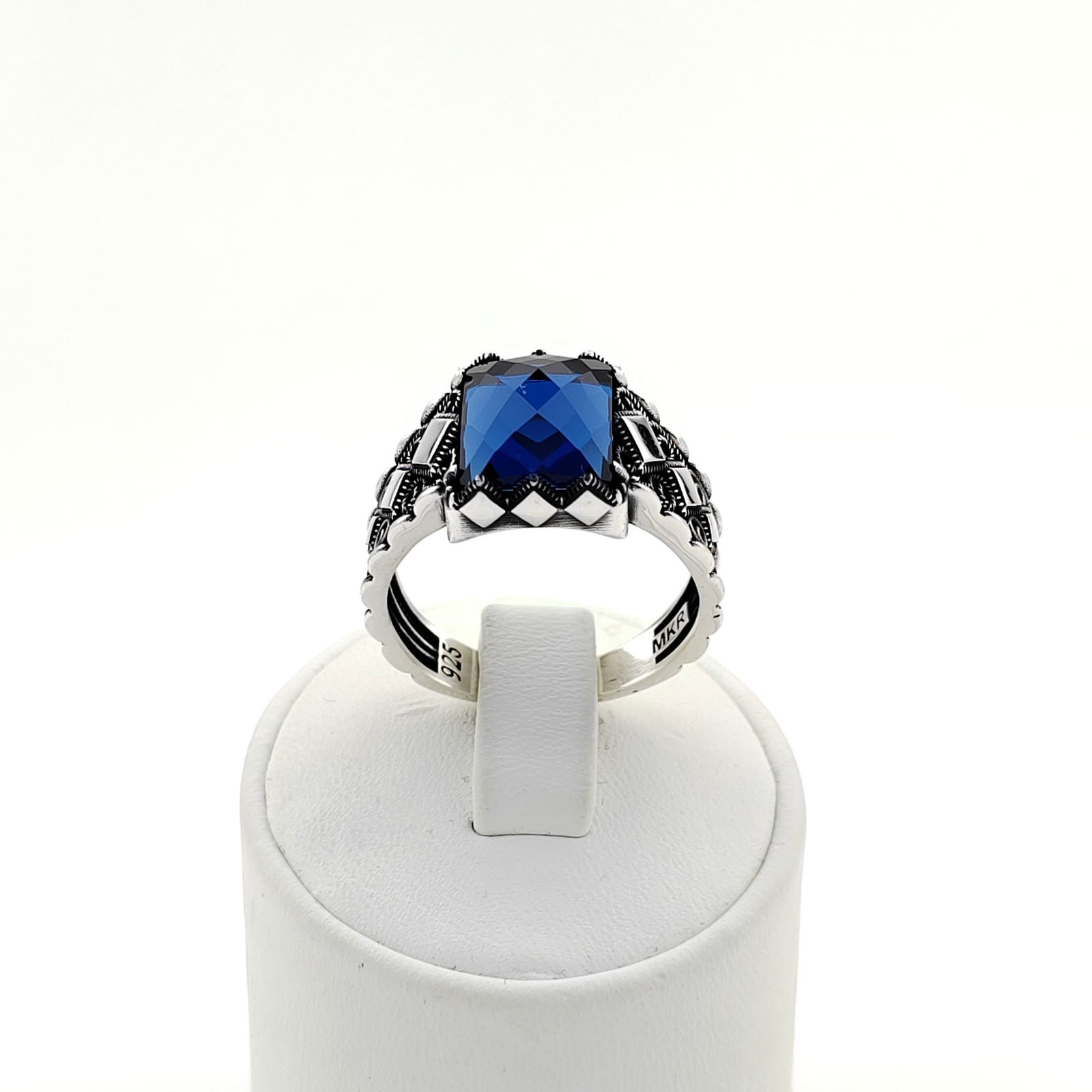 925 Silver Men's Ring with Blue Zircon (1 of 8)