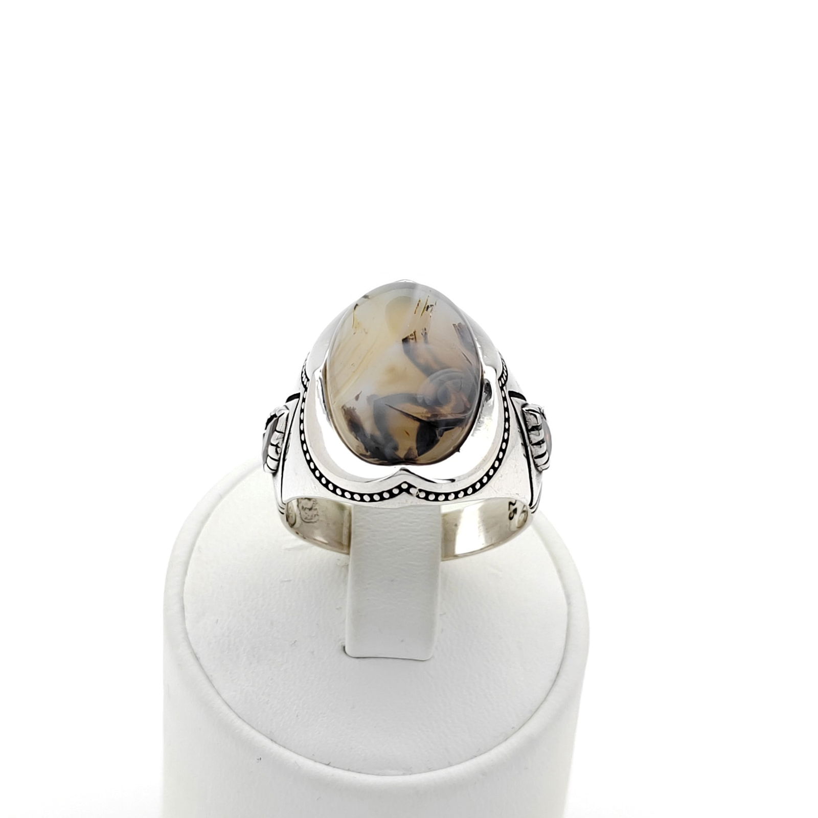 925 Silver Men's Ring with Agate and Marcasite (1 of 8)