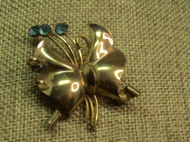 Vintage 12kt GF. Rhinestone Bow Brooch, Signed Regel, 1940's
