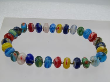 Art Glass Beaded Stretch Bracelet, 7.5", 8mm