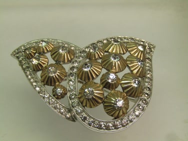 Vintage Jomaz Two-Tone Winged Brooch, Rhinestones, 1940's-1950's