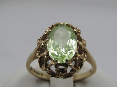 Vintage 10kt Pale Green Spinel Ring, 3CTW Sz. 7, Signed Em