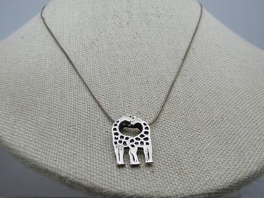 Vintage Sterling Double Giraffe Necklace, Heart, 18", 1980's-1990's.