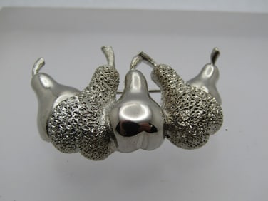 Vintage Pears Brooch, 1970's-1980's, Silver Tone, 1.75"