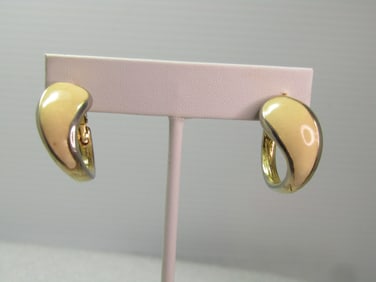 Vintage Goldette Enameled Hoop Earrings, Pierced, 1960's