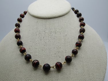 Vintage Spiral Black Glass Beaded Necklace, 15" 1960's-1970's