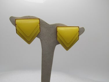 Vintage Yellow Lucite Chevron Earrings, Clip, 1960's-1970's
