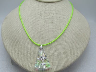Vintage Rainbow Shimmer Palm Tree Glass Necklace, 16"-18"