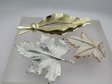 Vintage Three Leaf Brooch Lot, 1960's-1970's