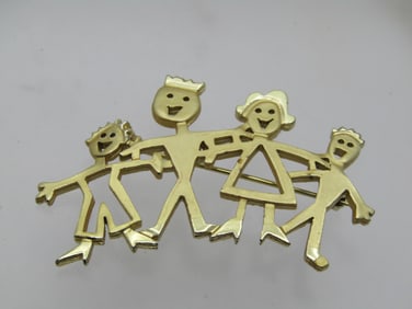 Vintage Happy Family Brooch, Gold Tone, 1980's-1990's