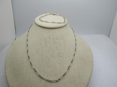 Vintage Silver Plated Necklace & Bracelet, Paperclip Link, 17" and 7"
