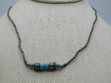 Vintage Southwestern Faux Turquoise Choker Necklace, 16.5", 1970's