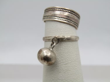 Vintage Two Sterling Toe Rings. Adjustable, 1 With Dangle Bead, 1970's-1980's
