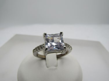 Silver Plated Square Paste Engagement Ring, Sz. Sz. 7.5",