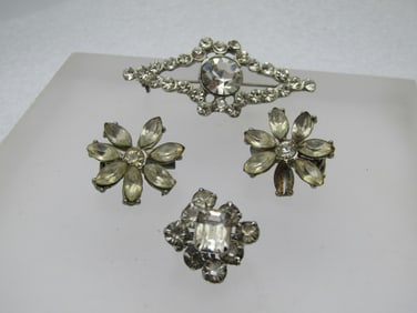 Vintage Four Clear Rhinestone Brooches, 1930's-1940's