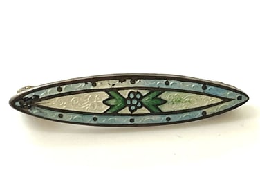 Victorian Enamel Bar Pin Flower Design Brooch