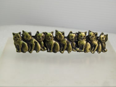 Vintage Long Sitting Cats in a Row Barrette, Goldtone 1980's-1990's