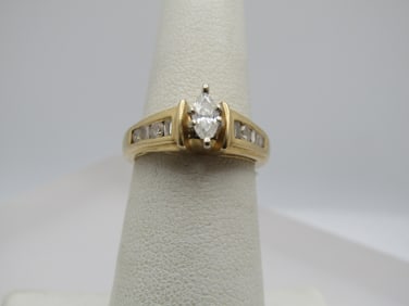 Vintage 14kt Marquise Multi-Diamond Engagement Ring, Size 5.5. , 1960's-1980's