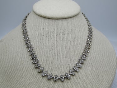 Vintage Clear Rhinestone Choker Necklace , 14.5" - 16", 1970's-1980's