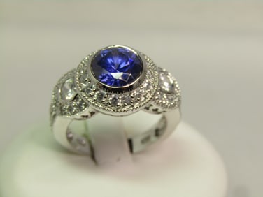 Blue & Clear CZ Ring, Sz. 7, Marked .925 and Signed ADL, 1990's