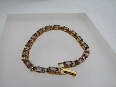 Simulated Amethyst Diamond Tennis Bracelet, 7", Signed Avon