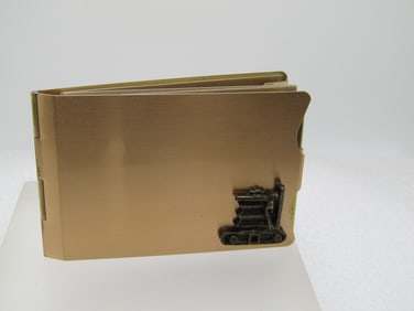 Vintage Metal Hinged Photo Wallet, Gold Tone Product Signed, Mid-Century