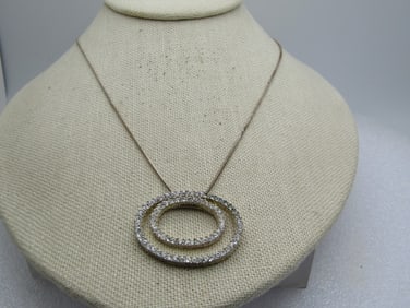 Vintage Double Oval Slide Necklace, CZ/Rhinestone, Signed Premier Design, 18"-21", 1980's