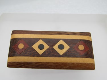 Vintage Inlaid Mixed Wood Brooch, 1970's-1980's.