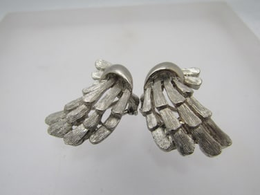 Vintage BSK Silver Tone Clip Earings, Curved, 1", 1960's