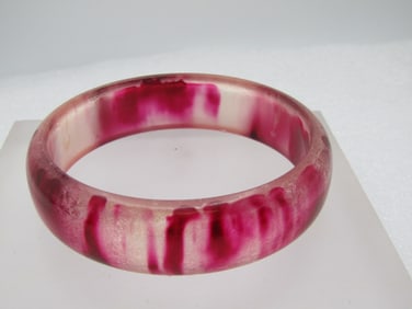 Vintage Clear & Raspberry Bangle Bracelet, 8" 1960's-1980's