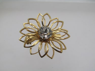 Vintage Tiered Blossom Rhinestone Brooch, 1950's-1960's 1"