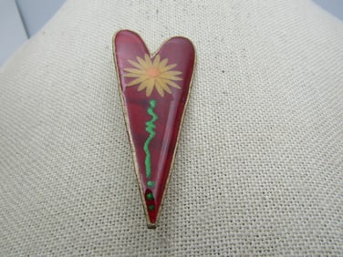 Vintage Hand Made Floral Heart Brooch, Signed,