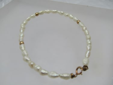 Vintage 14kt Amethyst & Freshwater Pearl Bracelet, 7.25", Signed Tranel